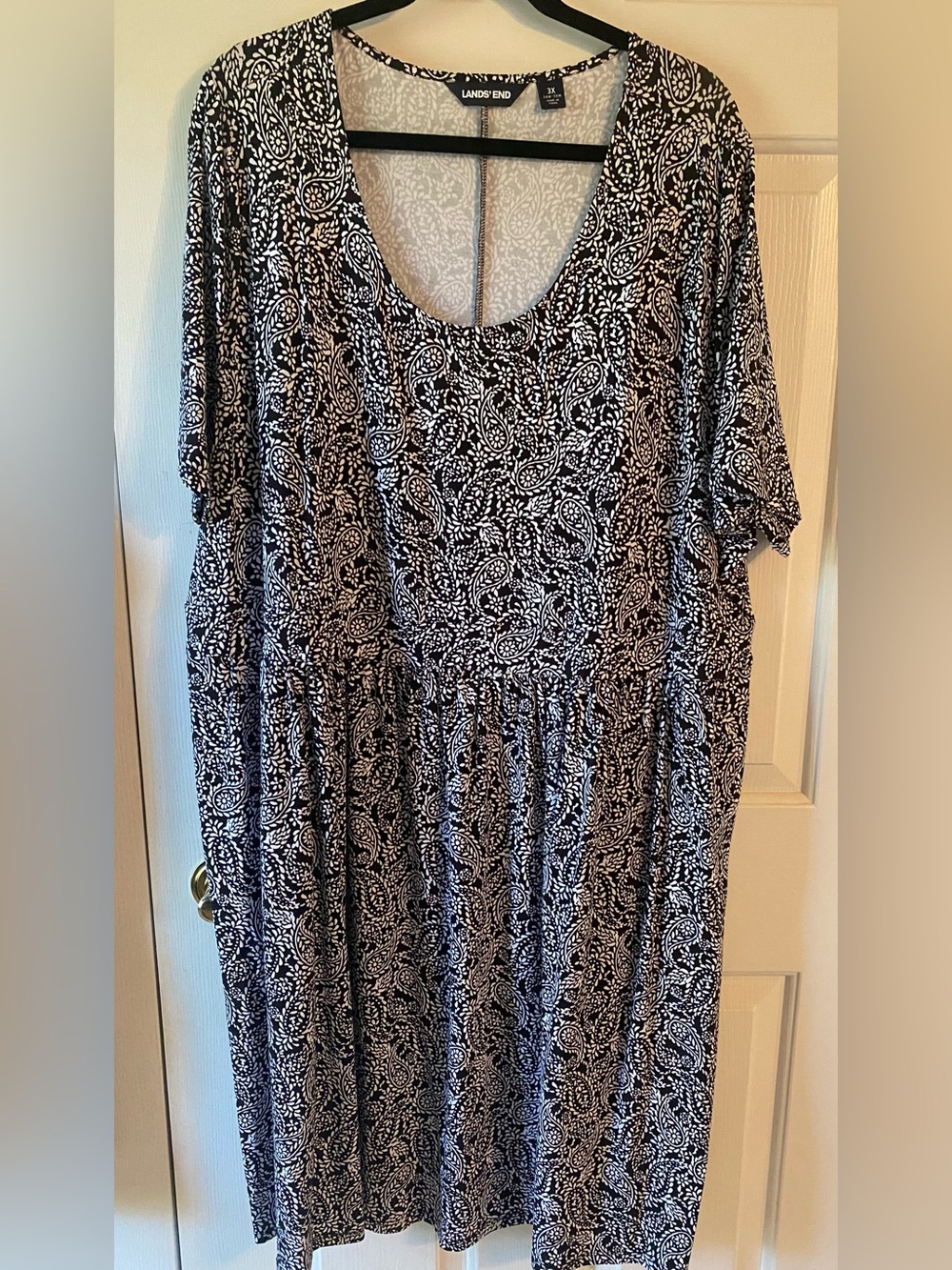 Lands' End Black and White Paisley Scoop-Neck Dress - Size 3X